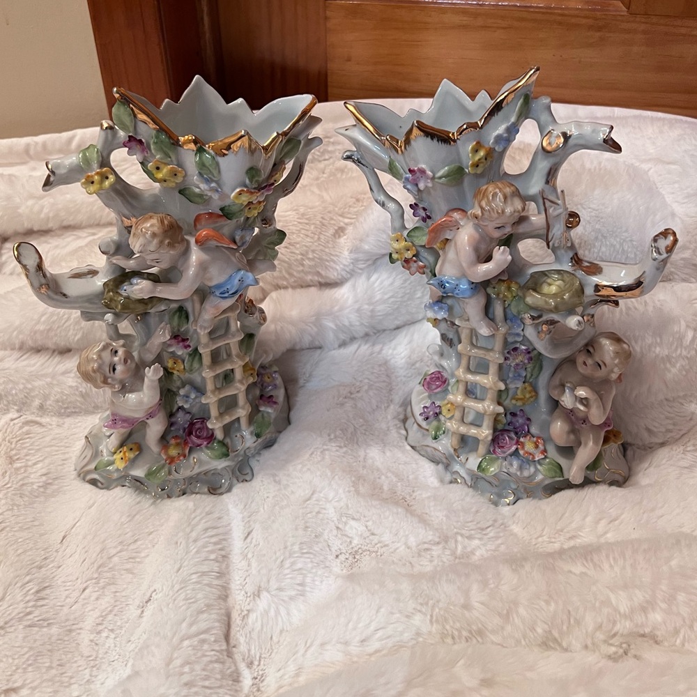 Vintage UCAGCO Porcelain Cherub Vases